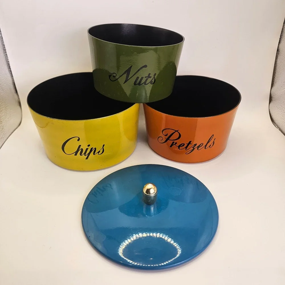 Vintage Mid Century Modern Stackable Snack Canister Set Chips Pretzels Nuts